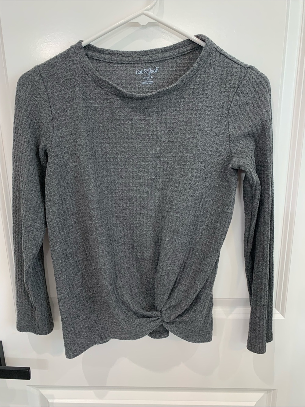 Cat & Jack Charcoal Knit Twist-Front Long Sleeve Top